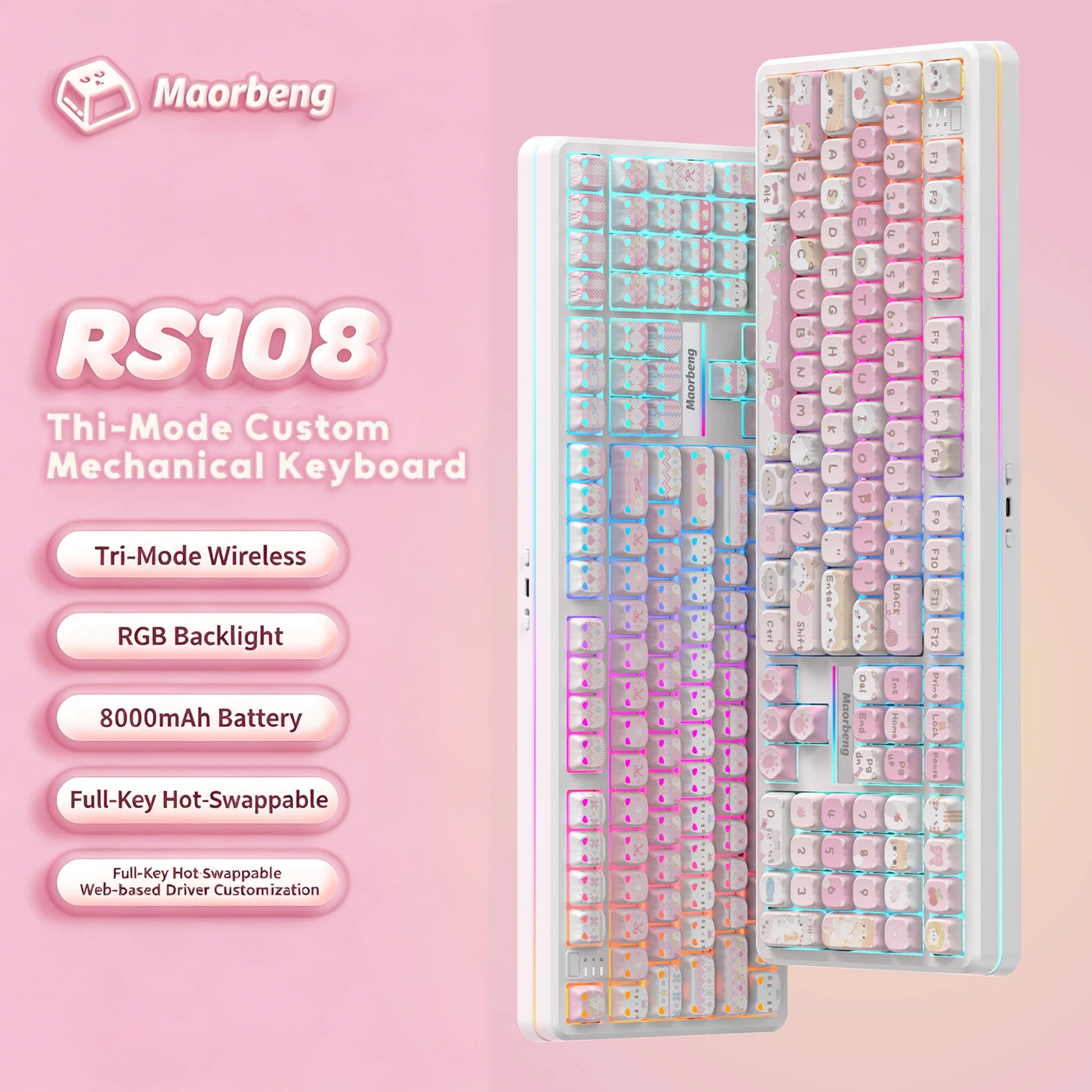 

SUMREDA RS108 Wireless Mechanical Keyboard Bluetooth 2.4G Wired Hotswap Gamer RGB Keyboard 8000mAh Office Universal Keyboard