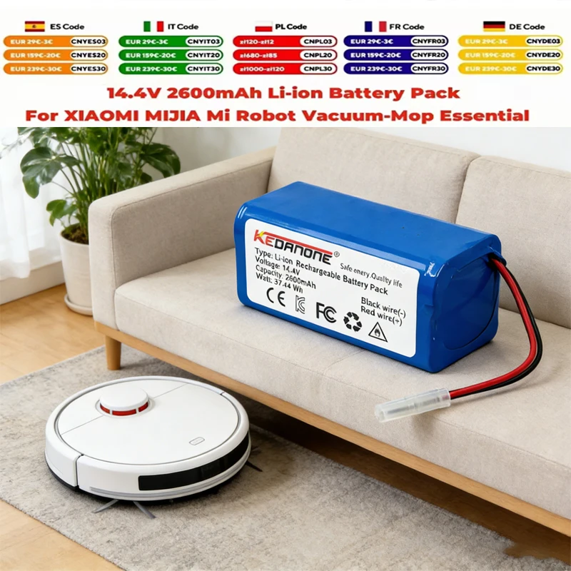 

14.4V 4000mAh Lithium Ion Battery,Suitable for Xiaomi Robot Vacuum Mop Essential G1 (SKV4136GL) (MJSTG1) Robot Vacuum Cleaner