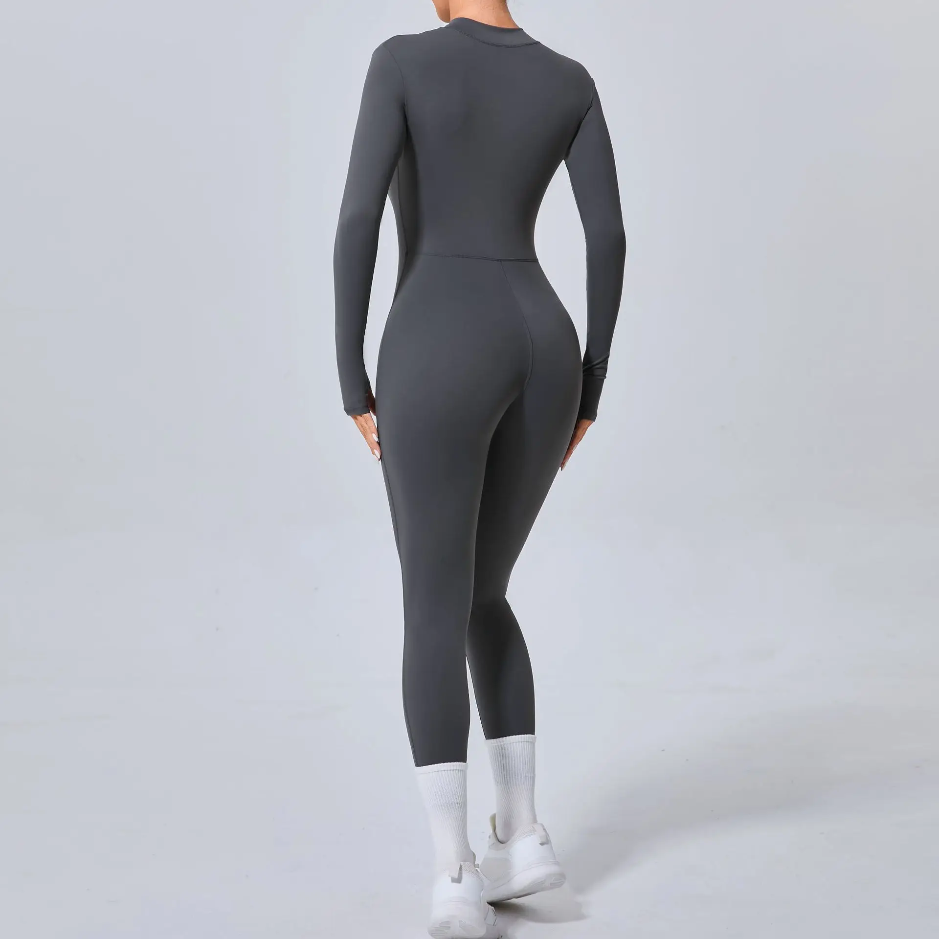 Long Sleeved Zipper Training Yoga Jumpsuit Gym Fitness Rompers Running Sports Long Pants Bodysuits Workout Clothes Sportswear