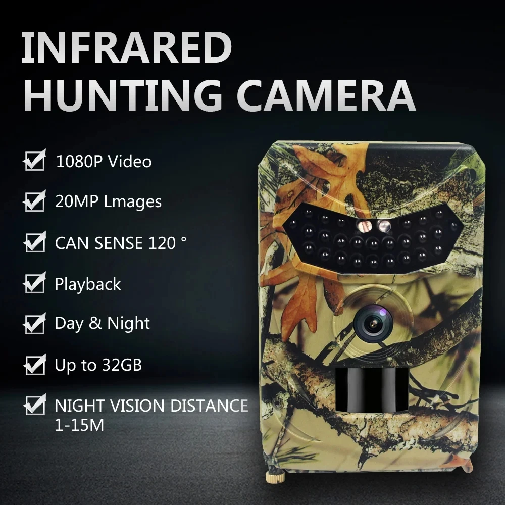 

PR100A Hunting Camera 20MP Iamges CMOS IP54 Digition Wildlife Trap Reconnaissance HD 1080P Video with Voice Animal Monitoring