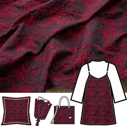 150x50cm Embossed Black Dark Red 3D Rose Jacquard Yarn Dyed Vintage Floral Fabric For Women's Dress Suit Bag DIY Fabric TJ7517