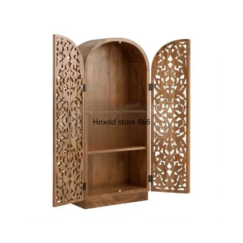 Hollow carved solid wood wardrobe French retro dining side locker bedroom bed and breakfast furniture