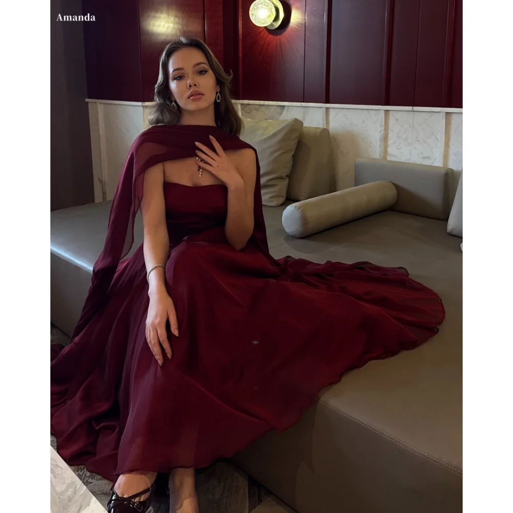 

Amanda Customized Red A-line Organza Prom Dresses Strapless Long Silk Scarves vestidos de noche Sleeveless Formal Evening 2025