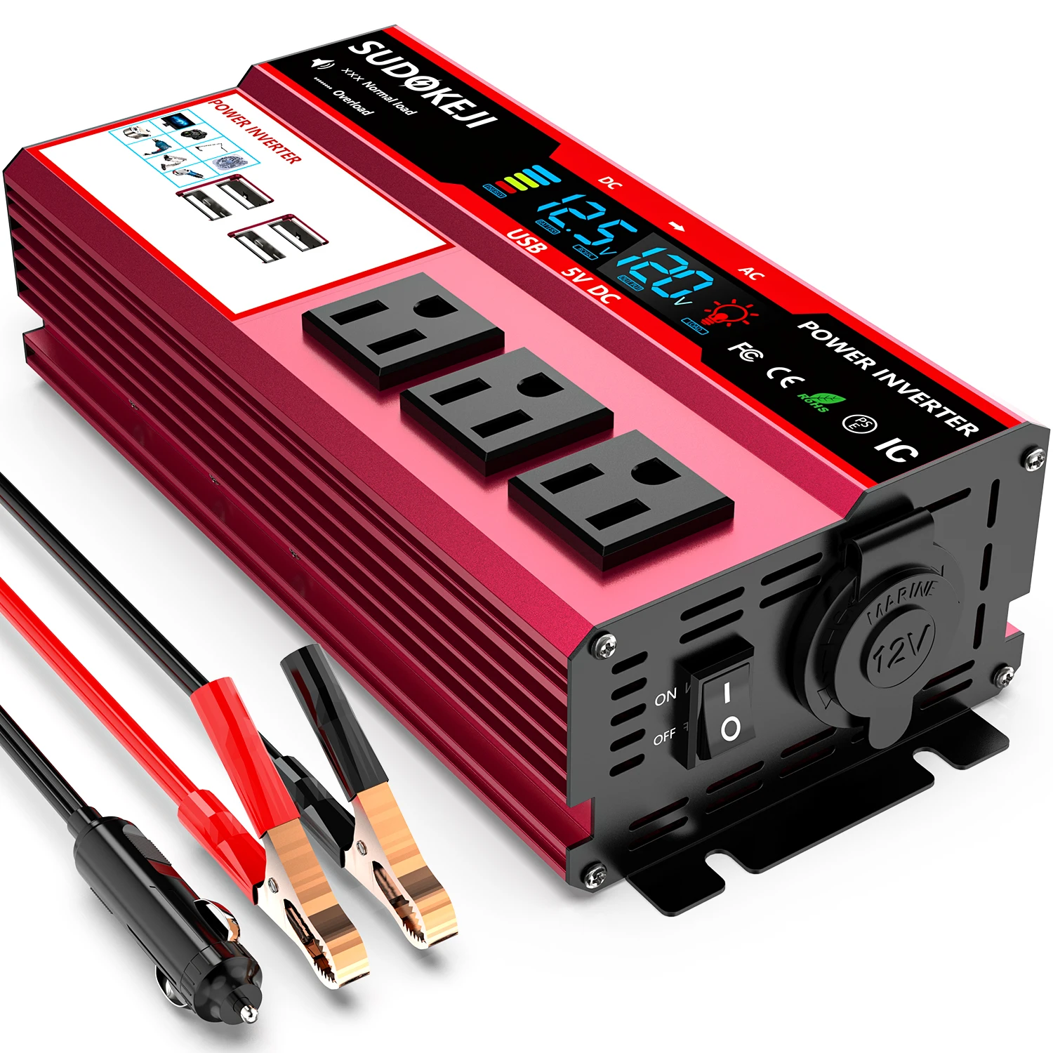 500W/800W Inverter, 12V DC to 120V AC 1500W/2000W Surge Power Inverters with Cigarette Lighter Socket, 3 AC Outlets,USB Charging Port, for Solar, RV, Truck, Car, Vehicles