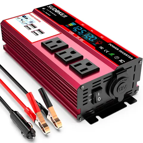 500W/800W Inverter, 12V DC to 120V AC 1500W/2000W Surge Power Inverters with Cigarette Lighter Socket, 3 AC Outlets,USB Charging Port, for Solar, RV, Truck, Car, Vehicles