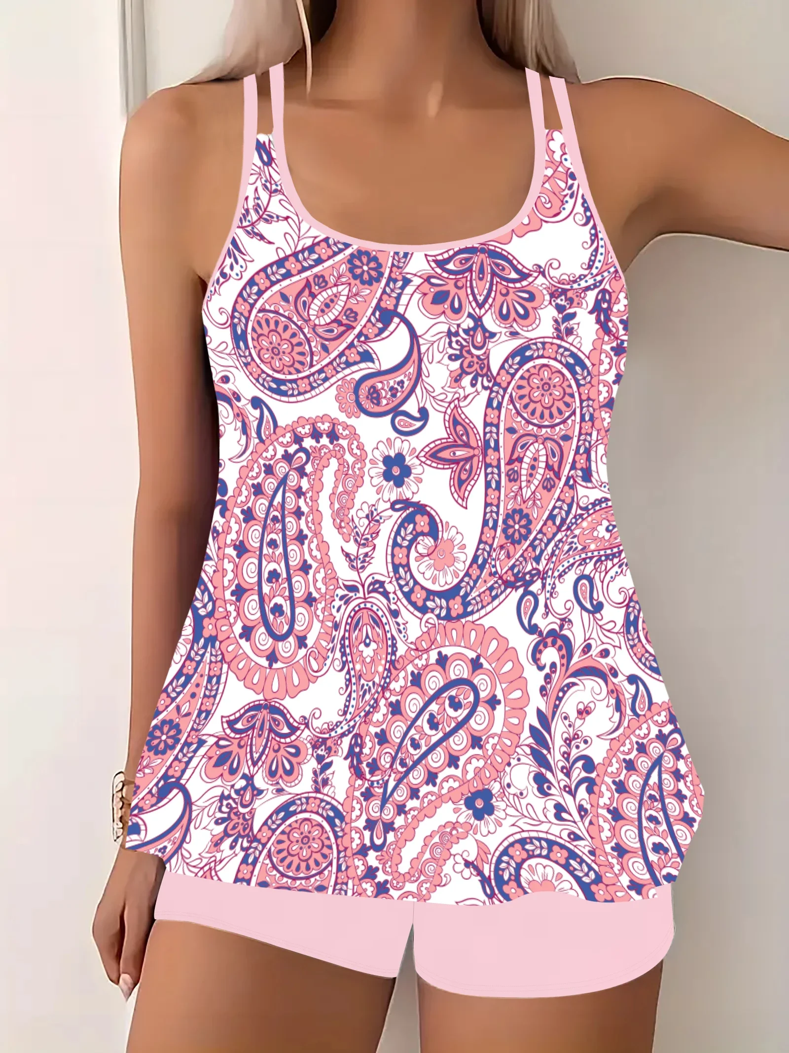 Floral Print V Neck Tankini Sets, Summer Sexy Bikini  Two Pieces Swimsuit, Women's Swimwear & Clothing   Fashion Beachwear