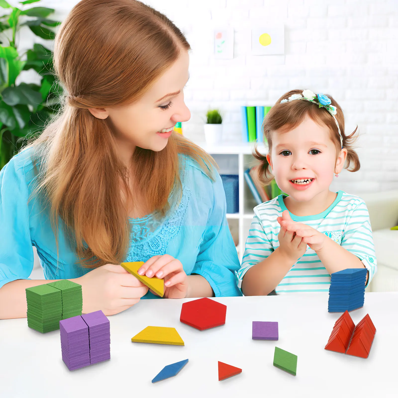

155Pcs Pattern Blocks Wooden Tangrams Colorful Puzzle Set Preschool Learning Educational Activities Creative Geometric Shapes