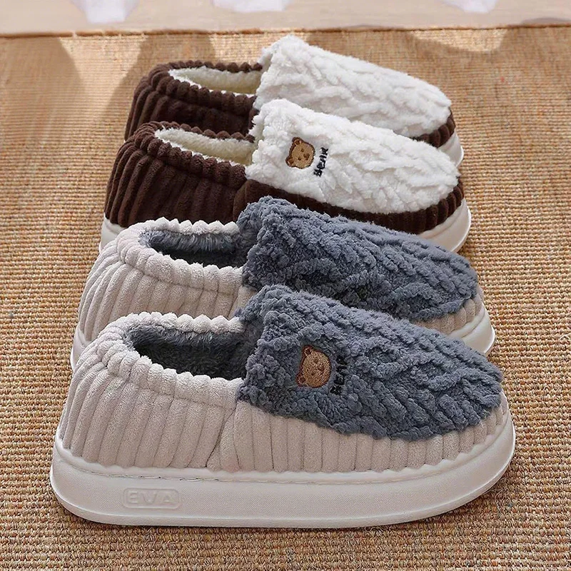 Men Warm Shoes Indoor Concise Winter Plush Flats Non-slip Women Home Fluffy Slippers Thick Sole Couple Soft Furry Footwear - Image 5