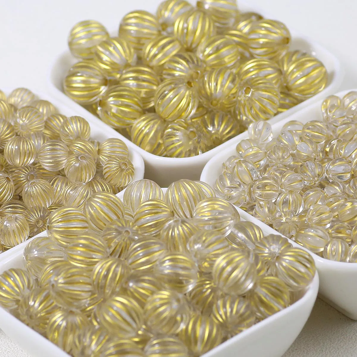 20-200Pcs Acrylic Gilded Lantern Beads Fluted Stripe Vintage Ethnic Stripe Round Antique Design Spacer Bead For Jewelry Making