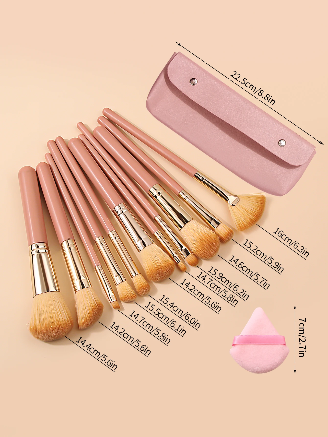 14 قطعة من فرشاة البودرة السائبة، مجموعة فرشاة أحمر الخدود وفرشاة مكياج الوجه، منتفخة مسحوق مثلثة غير لاصقة، حقيبة تخزين محمولة #6