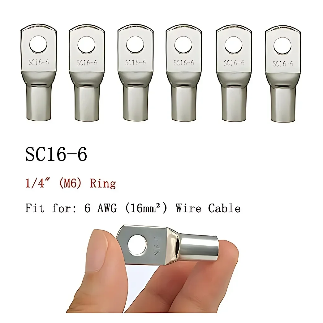 100Pcs SC Type Tinned Copper Ring Terminal Lugs SC6/10/16/25 with Multiple Sizes, Waterproof Crimp Connectors for Cable/Wire