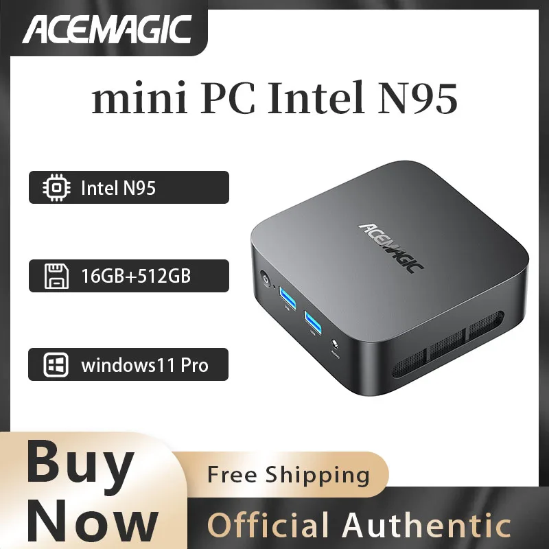 ACEMAGIC V1 Mini PC Intel Alder Lake-N95 (4C/4T tot 3,4GHz) 16GB DDR4 512GB M.2 SSD Micro Computer Desktop PC Mini Computer