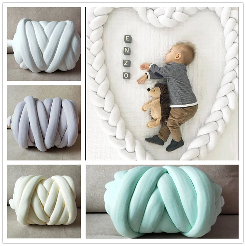 Baby Bumper Bed Iswound With Woven Braid Knot Pillow Cushion Bumper For Infant Bebe Crib Protector Cot Bumper Room Decor