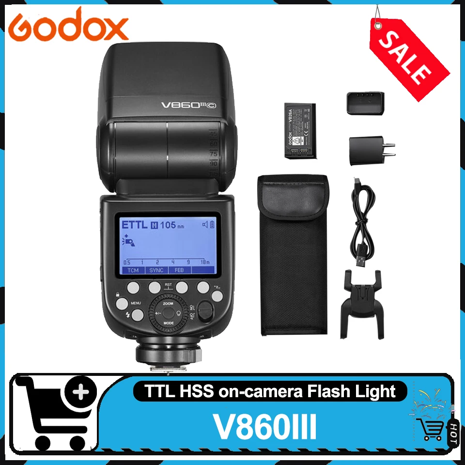 Godox V860III GN60 2.4G Wireless HSS 1/8000 1.5s Recycle Time 10 Levels LED Modeling Light Camera Flash Speedlite for Sony Canon