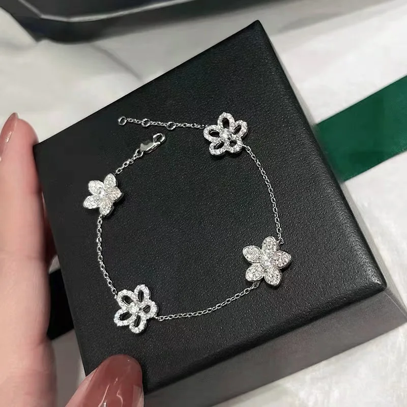 Exquisite and Sophisticated Five-petal Flower Bracelet and Earrings Set for Her