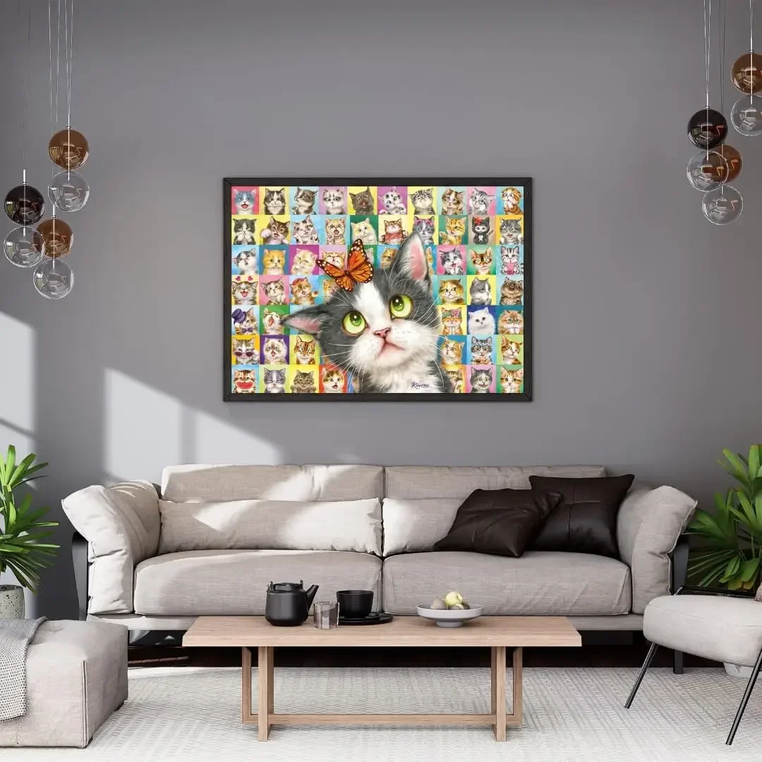 Funny Cat Face Wooden Puzzle 1000/500/300 Pieces Jigsaw Puzzles for Gameroom Bedroom Livingroom Party Gift Challenging Game