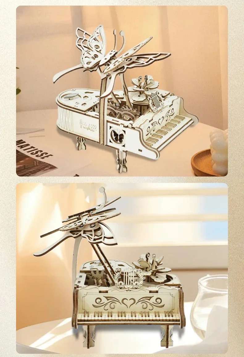 3D Holzpuzzle Spieluhr Klavier-Modellbausatz DIY Montage Musikinstrument Bausätze Heimdekoration Bastelgeschenk für Erwachsene und Jugendliche – Detail 17