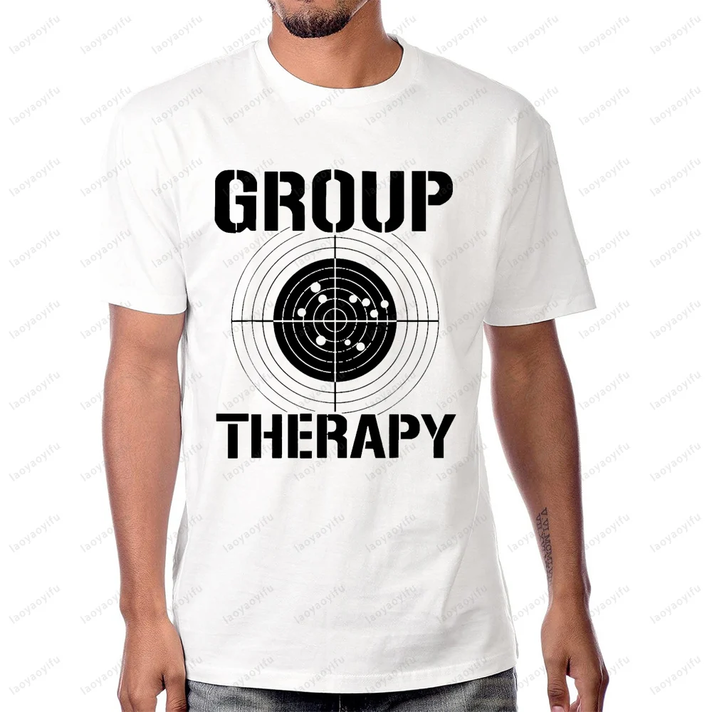 Group Therapy Shooting  Funny Gun Graphic T-Shirt Casual Fashion Loose Harajuku Man Tshirt Hip Hop Summer Short Sleeve Women Tee