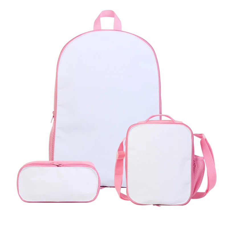 DHL25pcs School Bag Sublimation DIY White Blank Polyester 3pcs/Set Printing Backpacks Lunch Bags For Children