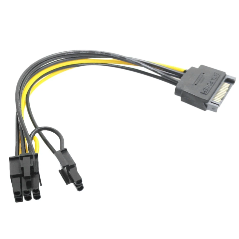 Sata macho para 8 pinos (6 + 2) pci-e cabo de alimentação, 15pin para 8 pinos cabo, 18awg fio para gráfico