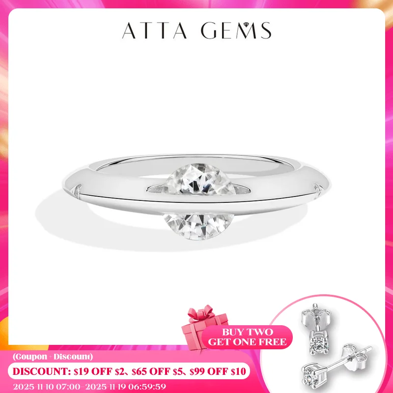

ATTAGEMS Rotatable Moissanite Diamond Ring for Women Round Cut 1.0CT D VVS1 100% 925 Silver Band Engagement Wedding Fine Jewelry