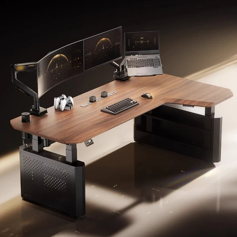 Solid wood intelligent lifting table, corner table, electric L-shaped four-leg computer table