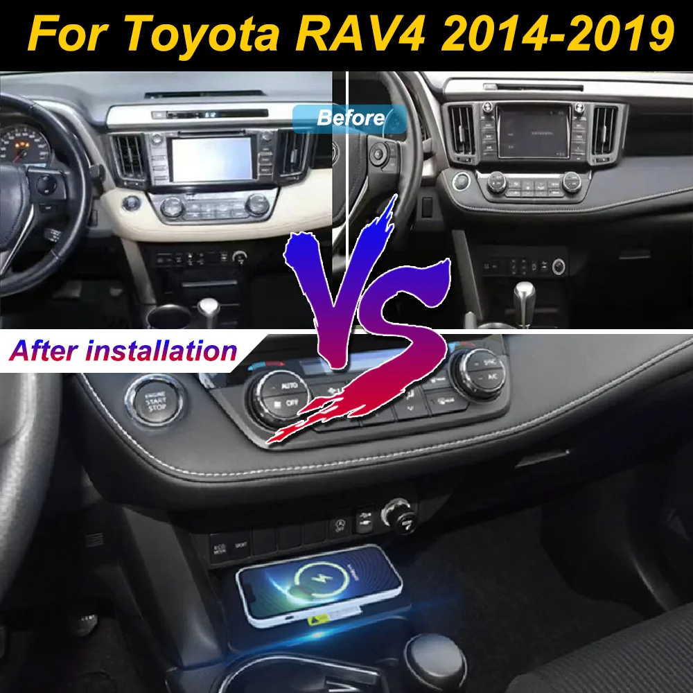 2 Din for Toyota RAV4 2014-2019 Car Wireless Mobile Phone Charger Center Console Storage 18W iPhone fast charge plate holder