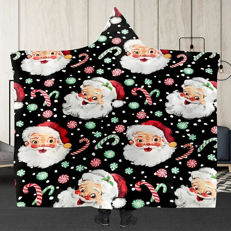 Hooded Cape Blanket holiday Gift with Santa Claus Pattern Comfortable Soft Warm Throw for Home Kitchen Sofa bedroom