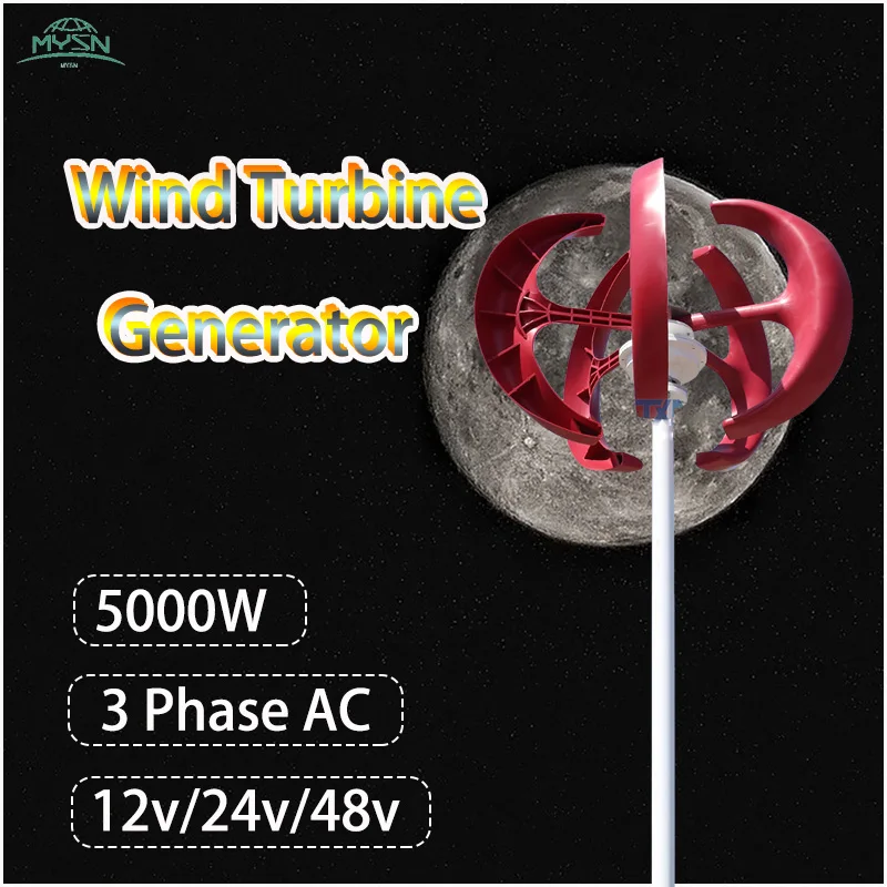 5kw Vertical Axis Wind Generator 12v 24v 48v Windmill Turbine 5kw Wind Energy Magnetic Dynamo Electricity Generator