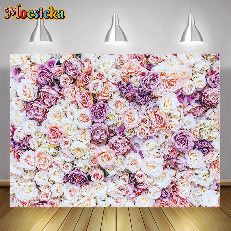 

Custom Photography Backgrounds Purple Flower Wall Rose Mother's Day Party Decor Backdrops Kids Adult Portrait Photo Photocall