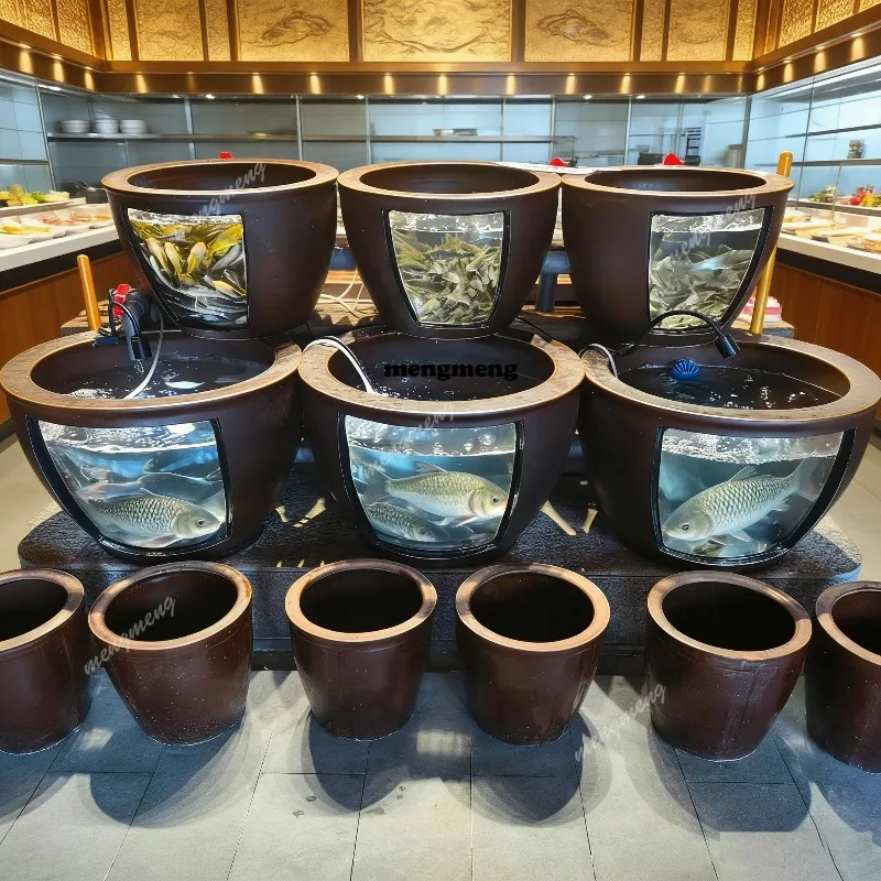Hotel Mingfile fish tank landscaping decoration transparent round water tank visible ornamental fish pond visible