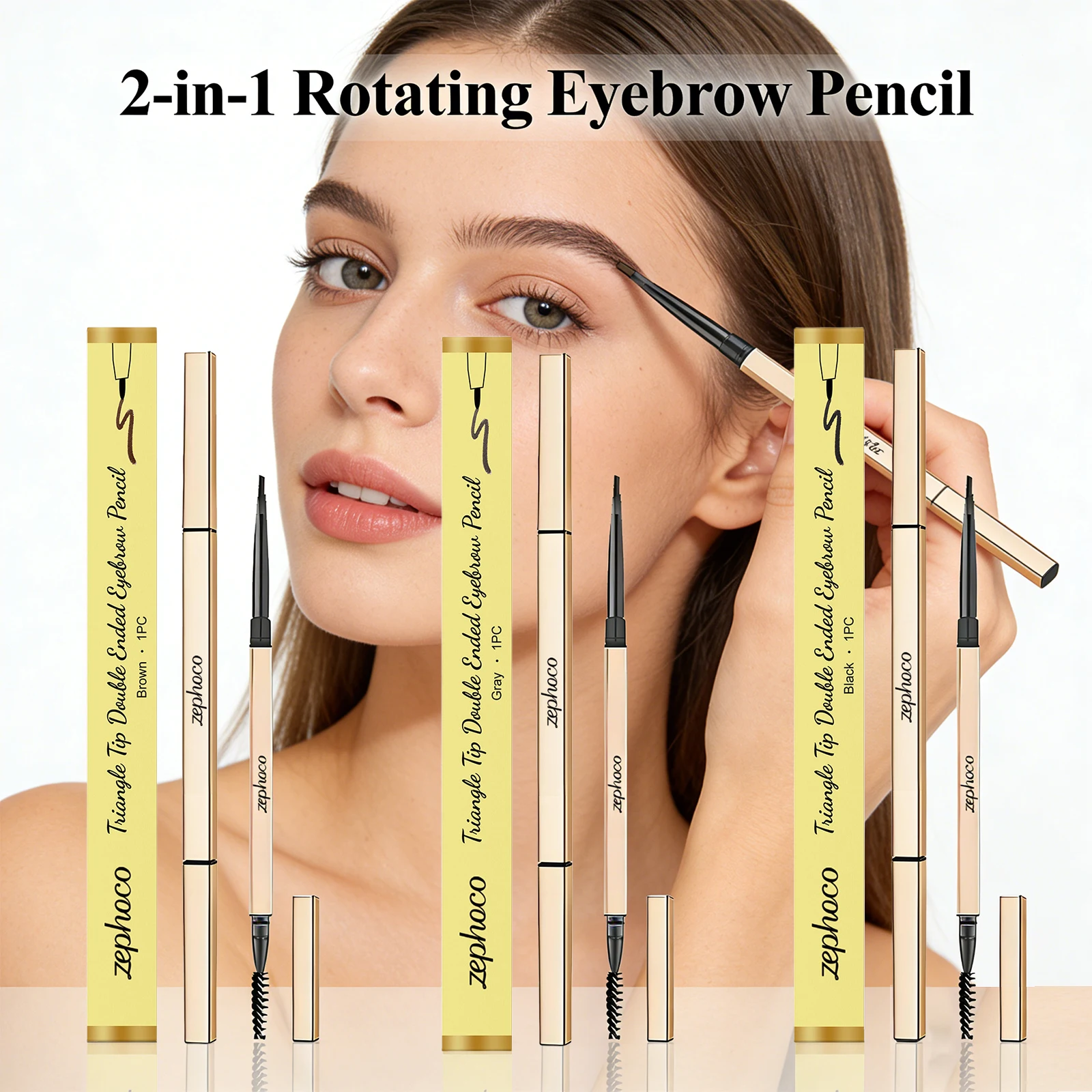 2-in-1 Rotating Eyebrow Pencil Natural Non-fading Waterproof,Long-Lasting Sweat-Proof Filling Eyebrow Eye Cosmetics