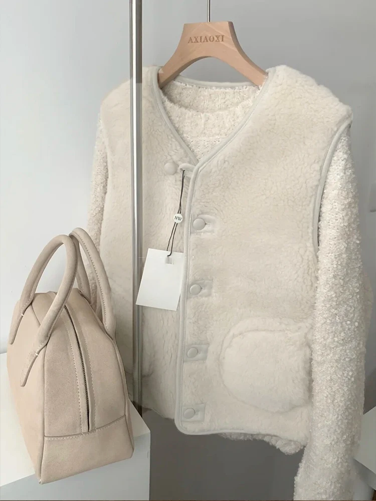 Cappotto gilet coreano retrò in pelliccia di pelle intrecciata da donna Autunno Inverno Gilet casual in pelle di pecora allentata Faionable