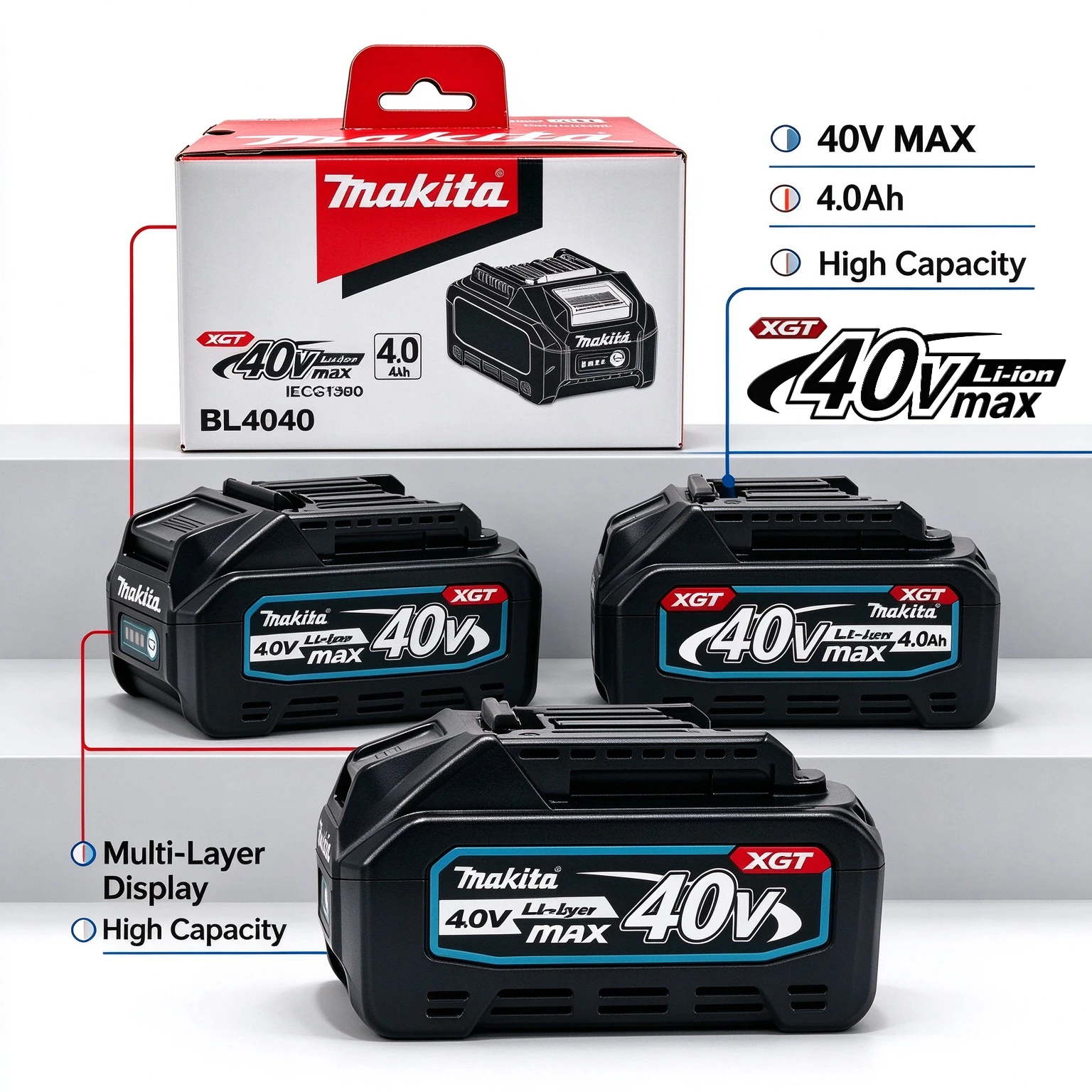 40V Max XGT 4.0Ah Li-ion Spare Battery Fit Makita Circular Saw, High Output Replacement Battery for BL4040F BL4050 BL4060