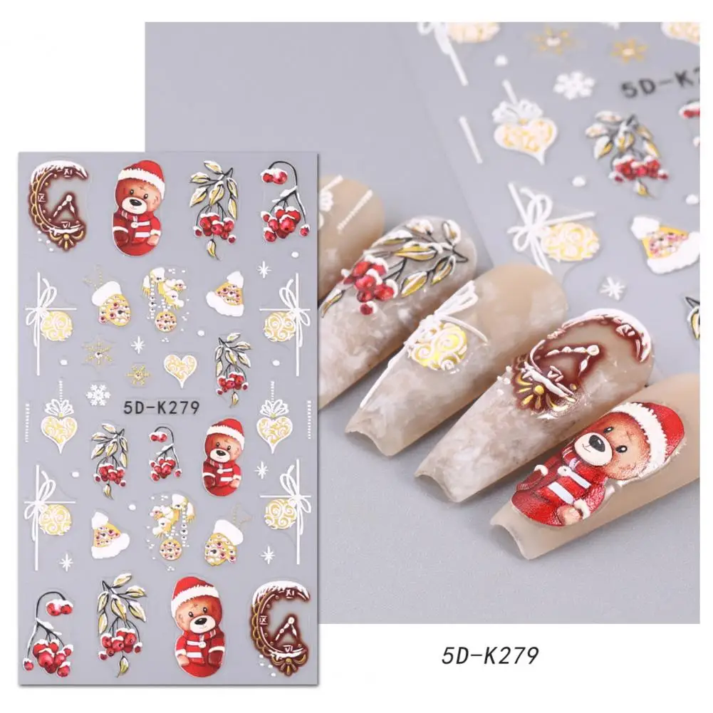 Easy-to-use Nail Stickers Festive Snowflake Bear Lantern 5d Glitter Christmas Nail Stickers for Engraved Winter Xmas Decoration