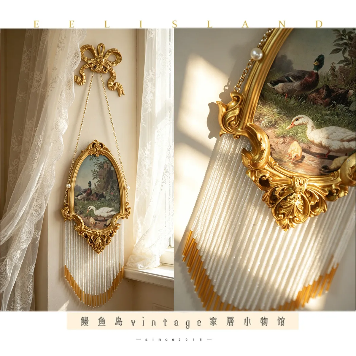 Medieval Home Furnishing Bow Decoration French Pearl Fringed Pendant Niche Bedroom Wall Hanging Decor Artistic Atmosphere