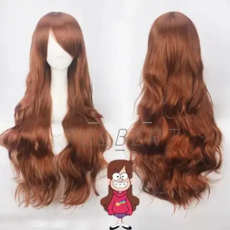 Cy2025 Gravity Falls Mabel Pines Cos peluca 80 cm de largo rizado marrón fibra resistente al calor fiesta de Halloween Anime diario Premium