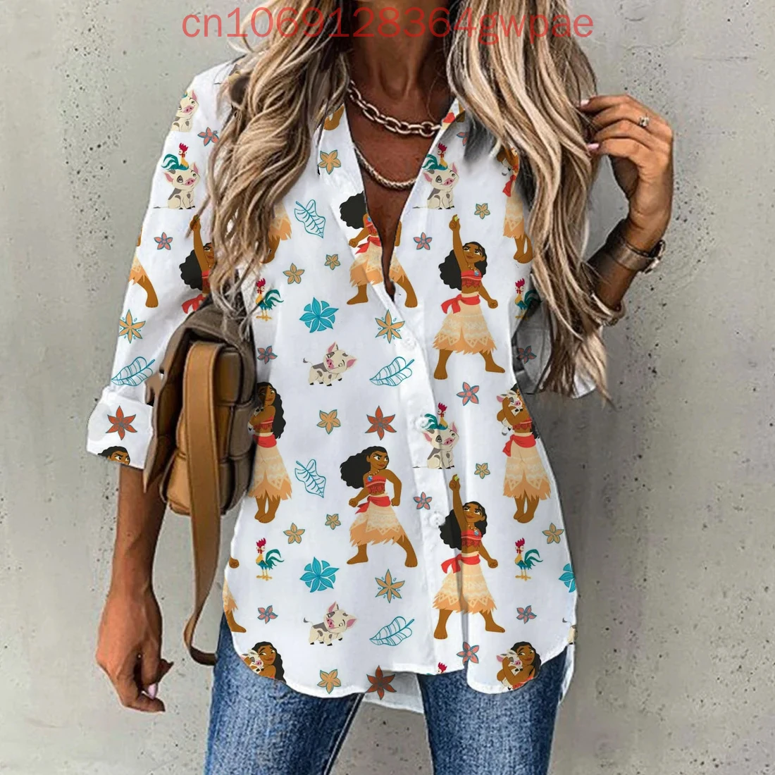 2025 Disney Monan Casual Blouse Dames Shirt Met Lange Mouwen Knop Vest Elegant 3D Ademend Dames Hawaiiaanse Shirts Tops