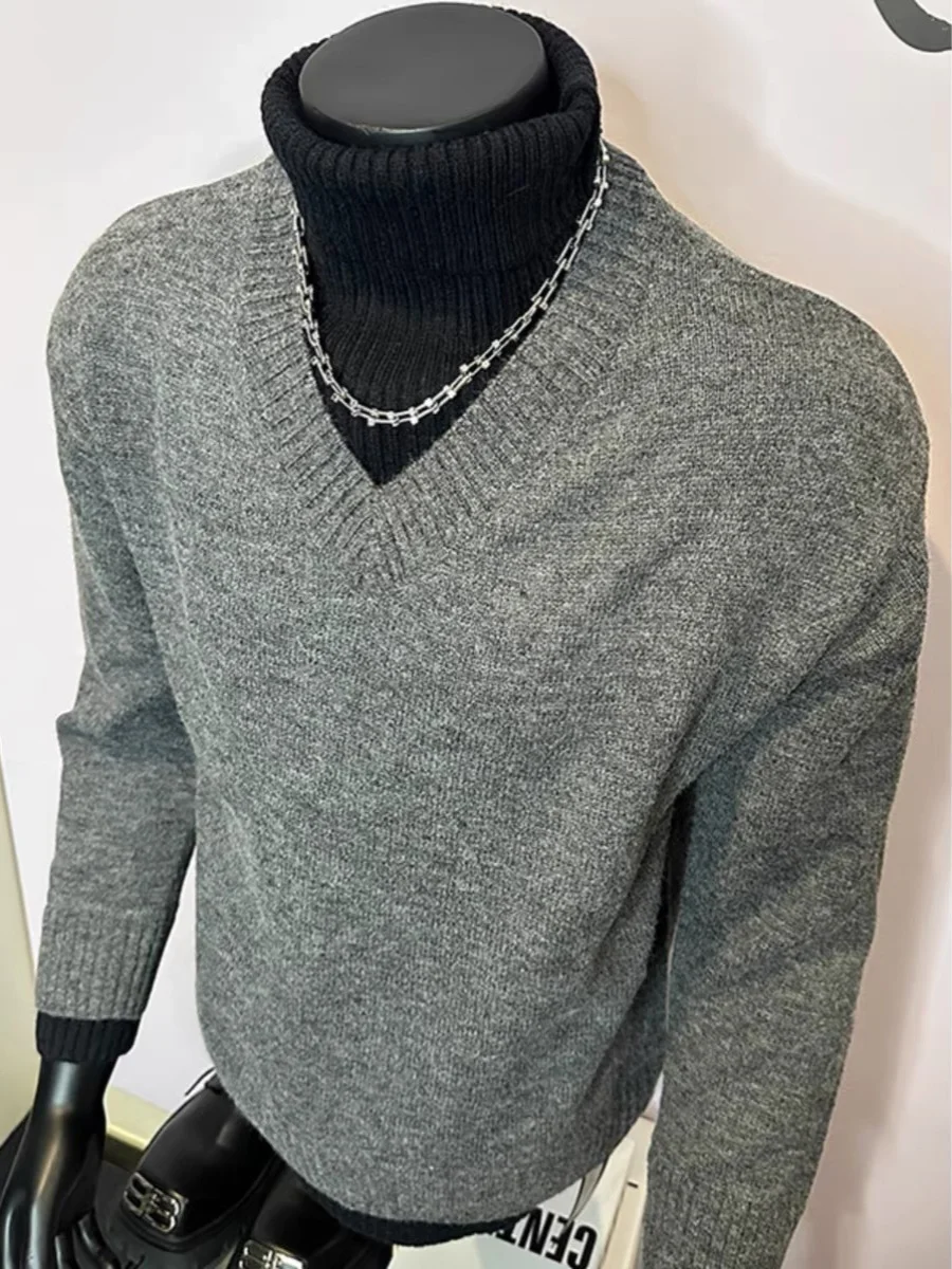 

Cleanfit Retro Color Blo High Ne Knitted Sweater Men Winter Trendy V Ne Layering Base irt Long Sve Casual Youth