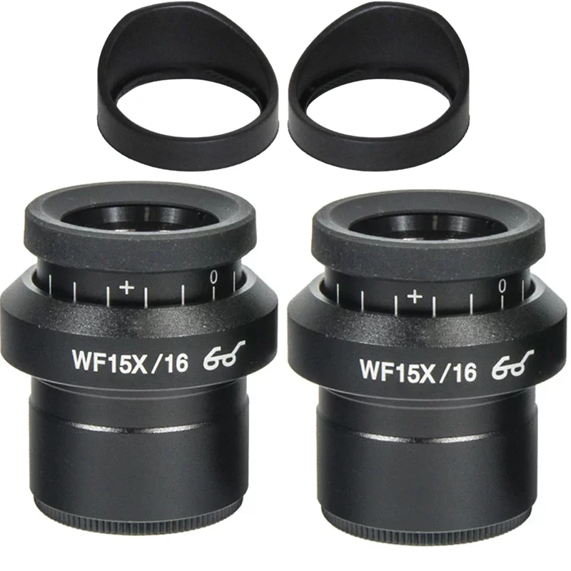 One Pair Adjustable WF15X High Eye-Point Eyepiece Wide Field 16mm For Binocular Trinocular Stereo Microscope 30MM Installation