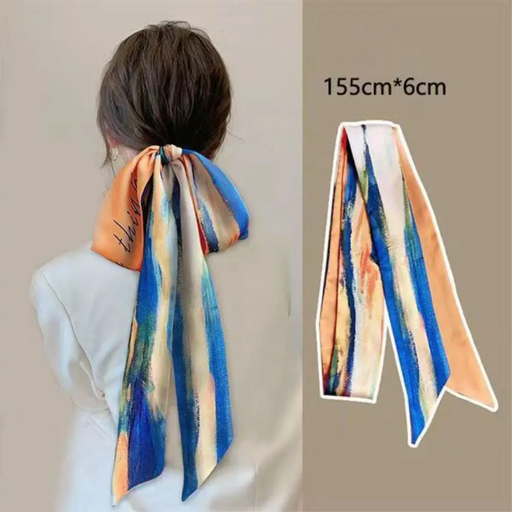 2024 gaya Cina syal sutra panjang ikat kepala pita cetak Retro ikat rambut ikat kepala tali rambut Turban wanita hiasan kepala