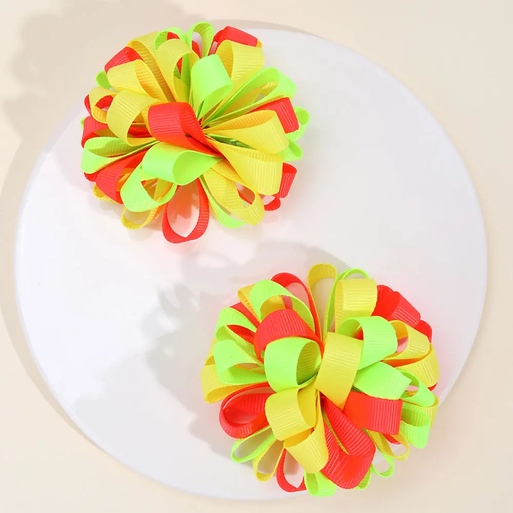 2Pcs Sweet Ribbon Floral Bow Hair Clip For Girls Handmade Princess Children Hairpins Kids Barrettes Headwear Hair Party Tools