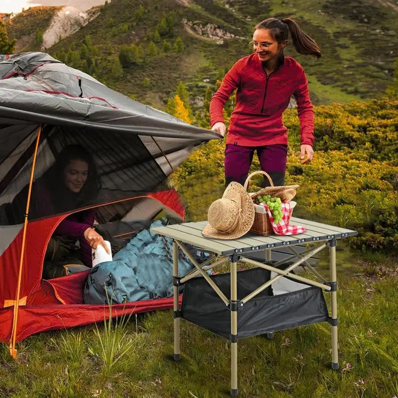 Mesa plegable portátil de hierro para acampar al aire libre, mesa ligera, escritorio plegable portátil con bolsa de transporte, equipos de Camping