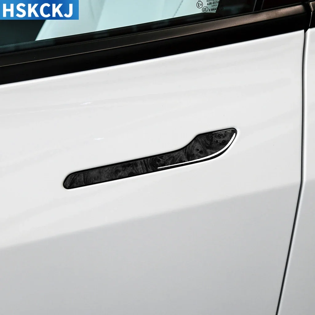 For Tesla Model Y 2020+ For Model 3 2017—2022 Wood Grain Car Accessories Door Outer Puller Panel Cover Trim Decoration Sticker - view 4