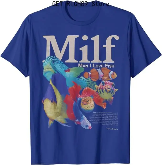 MILF Man I Love Fish T-Shirt Fishing Lover Graphic Tee Humor Funny Fisherman Outfits Men's Fashion Short Sleeve Blouses Gifts