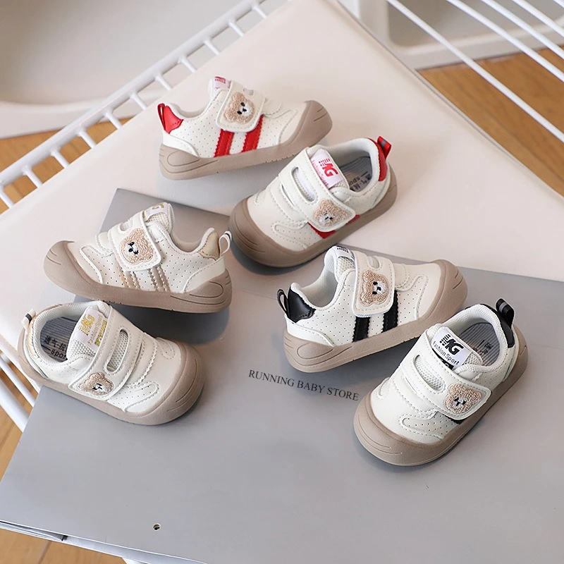 Cute Furry embroidery Bear Kids Sneakers Soft Lightweight Baby Boys Girls Sport Shoes Anti-Slip Toddler Kids Infant Shoes