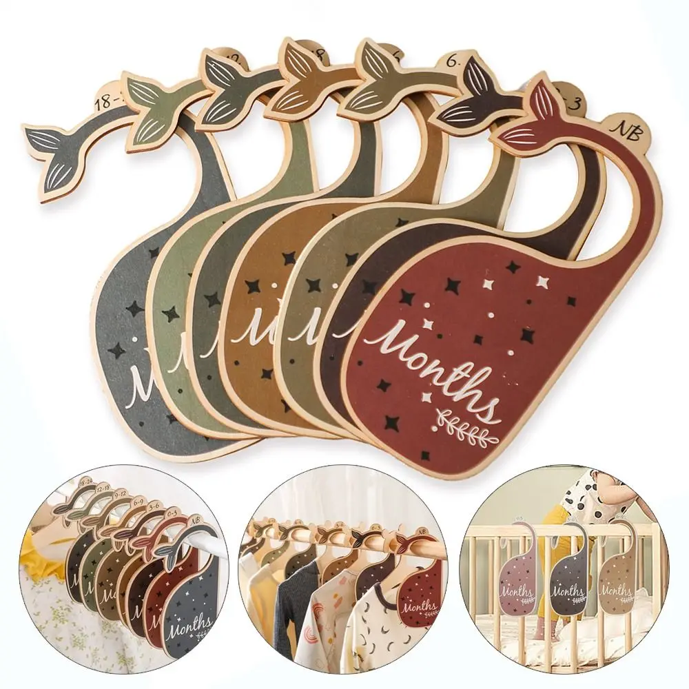 7Pcs Wood Baby Clothes Wardrobe Dividers Baby Age Hanger Dividers Whale-Shaped Closet Storage Organiser