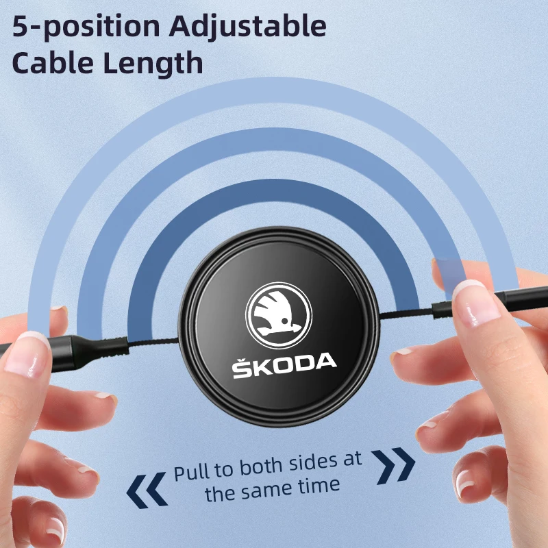 Car 3 In 1 USB Fast Charging Data Cable Type C Multi Port Charger Cable For Skoda Octavia Rapid Kodiaq Karoq Fabia Kamiq Superb