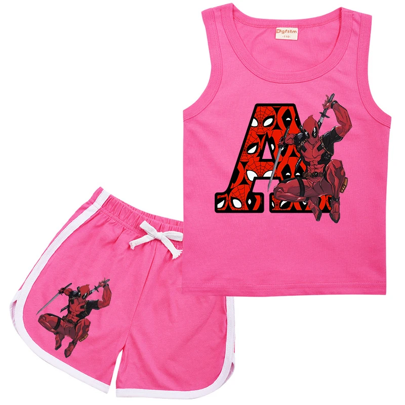 

Children Sports Suit Deadpool 26 English Letters A B C D Kid Vest & Shorts Cartoons Casual Clothes Sleeveless for Girl Boy Sets