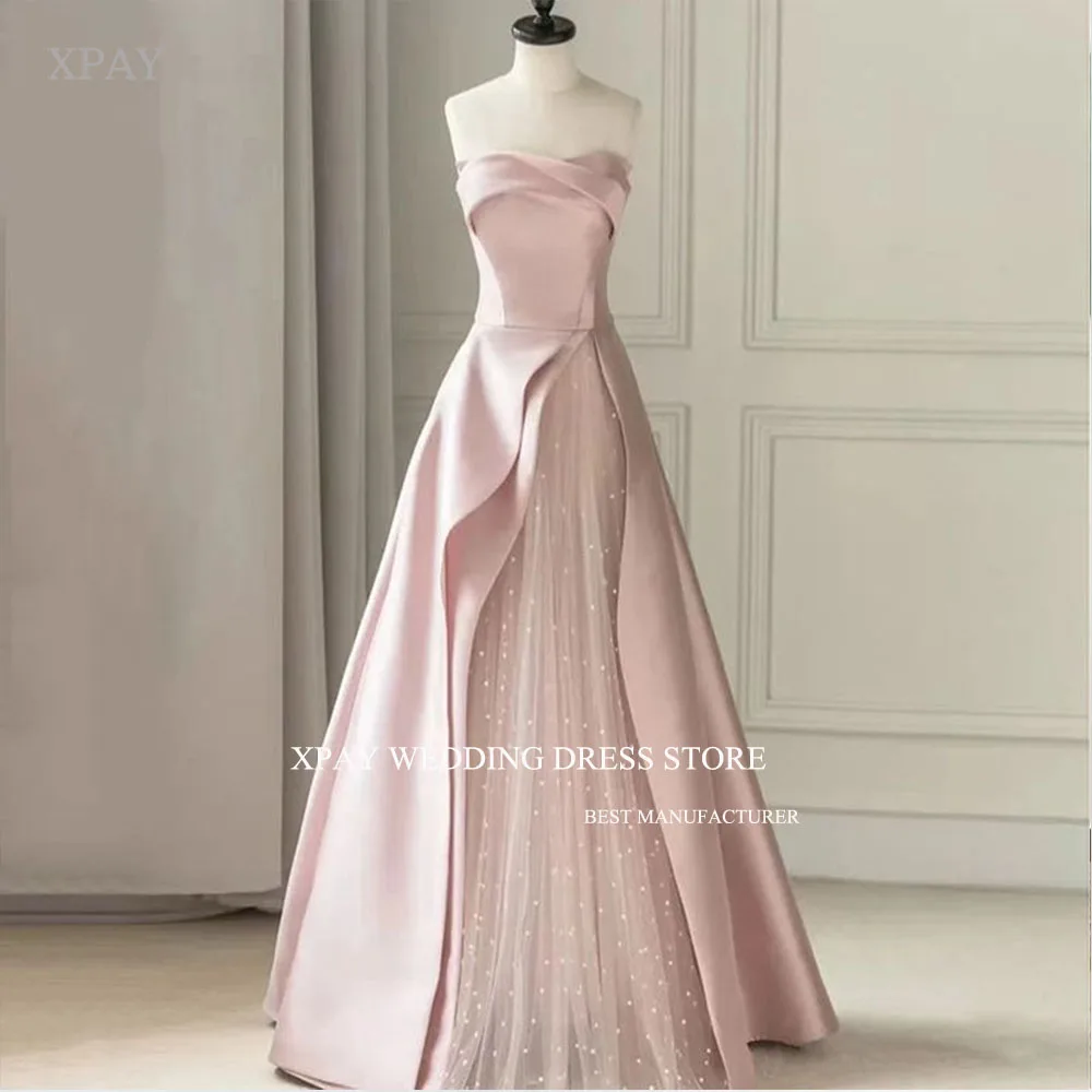 Xpay Korea Bruiloft Shooting Jurken Prinses Roze Strapless Bruidsjurk A-Lijn Vloer-Lengte Party Robe De Mariée Op Maat Gemaakt